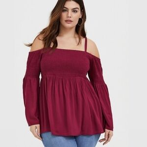 Torrid Burgundy Off-Shoulder Challis Blouse 3X
